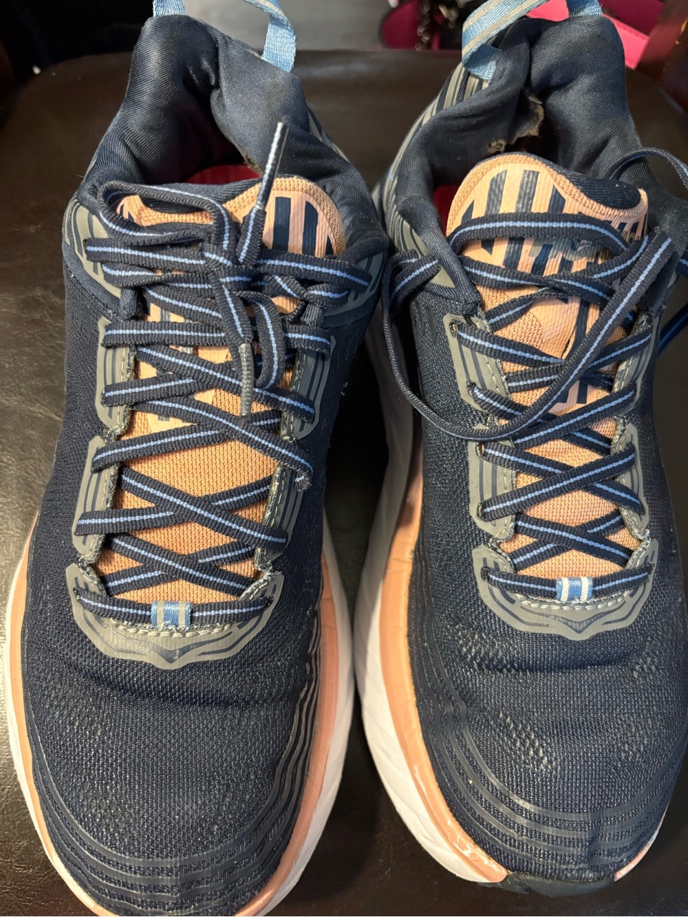 Hoka One One Men's Athletic Running Shoes - Navy and Peach By Sz.10